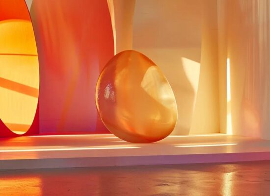 a visually striking composition contrasts the gentle flow of colors representing emotions with rigid geometric shapes symbolizing the body, illuminated by soft, diffuse lighting to evoke a sense of harmony between mind and body.